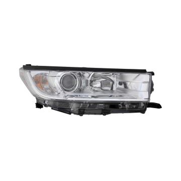 Headlight Assembly Composite Right w/o Smoked Chrome Accent w/o LED DRL Chrome Bezel for Toyota Highlander LE LE Plus XLE 2017-2019