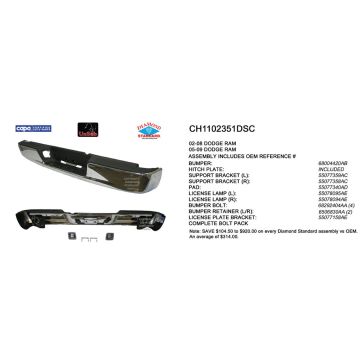 Bumper Face Bar Rear New Design Step Bumper Chrome Includes Pad & Bumper Support w/o Bracket CAPA for Dodge Ram 1500 Ram 2500 Ram 3500