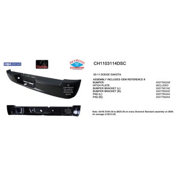 Bumper Assembly Rear Primed CAPA for Dodge Dakota Mitsubishi Raider Ram Dakota