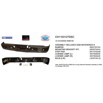 Bumper Assembly Rear w/Parking Sensors CAPA for Ram 3500 2500