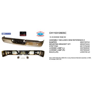 Bumper Assembly Rear w/Parking Sensors Chrome CAPA for Ram 3500 2500