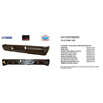 Bumper Assembly Rear Single Exhaust w/o Parking Sensor w/o Lamps Primed CAPA for Ram 1500 2019-2024
