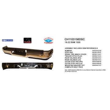 Bumper Assembly Rear Single Exhaust w/o Parking Sensor w/o Lamps Chrome CAPA for Ram 1500 2019-2024
