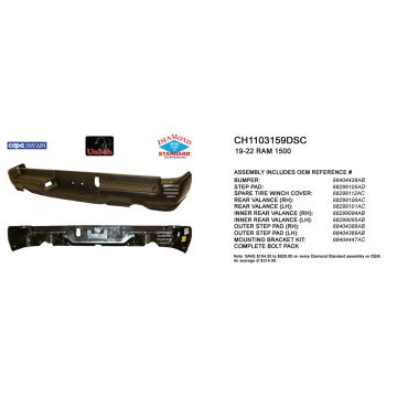 Bumper Assembly Rear Dual Exhaust w/o Adv Park w/o Park Snsr w/o Lamps CAPA for Ram 1500 2019-2024