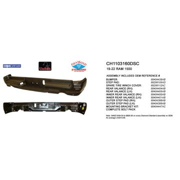 Bumper Assembly Rear Dual Exhaust w/o Adv Park w/Park Snsr w/o Lamps CAPA for Ram 1500 2019-2024