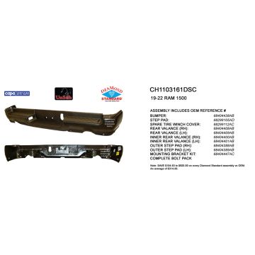 Bumper Assembly Rear Dual Exhaust w/Adv Park w/Park Snsr w/o Lamps CAPA for Ram 1500 2019-2024