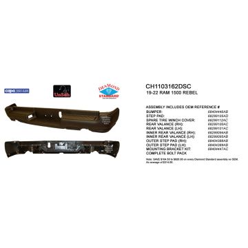 Bumper Assembly Rear Dual Exhaust w/o Adv Park w/o Parking Sensor w/o Lamps Black CAPA for Ram 1500 Rebel 2019-2024