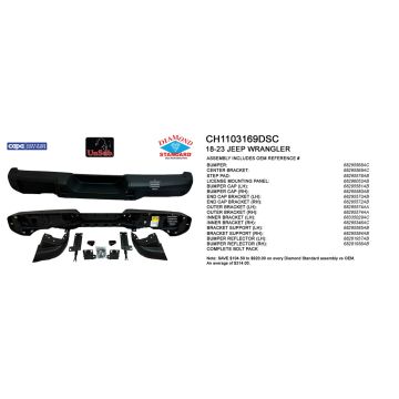 Bumper Assembly Rear w/Parking Sensors Steel CAPA for Jeep Wrangler 2018-2024