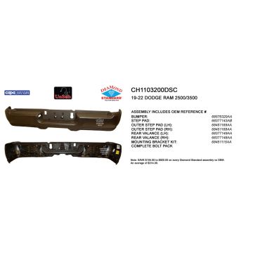Bumper Assembly Rear w/o Park Assist w/o License Lamps Black CAPA for Ram 2500 3500