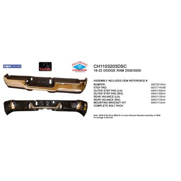 Bumper Assembly Rear w/Park Assist w/o License Lamps Chrome CAPA for Ram 2500 3500