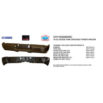 Bumper Assembly Rear w/Park Assist w/o License Lamps CAPA for Ram 2500 Power Wagon HD Power Wagon 2019-2024