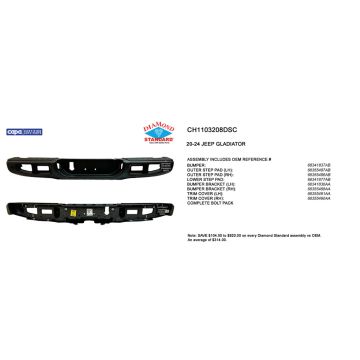 Bumper Assembly Rear w/o Parking Sensors CAPA for Jeep Gladiator 2020-2024