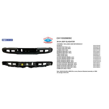 Bumper Assembly Rear w/Parking Sensors CAPA for Jeep Gladiator 2020-2024