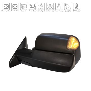 Door Mirror Assembly Left w/Towing Pkg w/o Blind Spot Sensor w/Memory Black for Ram 2500 3500