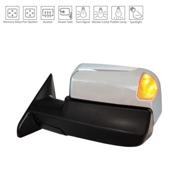 Door Mirror Assembly Left w/Towing Pkg w/o Blind Spot Sensor w/Memory Chrome for Ram 2500 3500