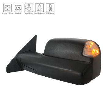 Door Mirror Left w/Towing Pkg w/Memory w/o Surround View Camera w/o BSD Black for Ram 1500 2020-2024