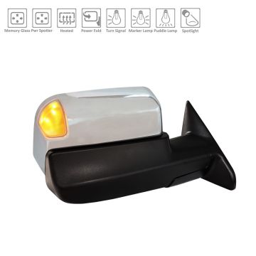 Door Mirror Right w/Towing Pkg w/o Blind Spot Sensor w/Memory Chrome for Ram 2500 3500