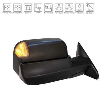 Door Mirror Right w/Towing Pkg w/BSD w/o Surround View w/Memory Black for Ram 2500 3500