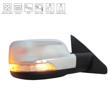 Door Mirror Assembly Right Standard Type w/BSD w/Memory w/o Dimming Chrome for Ram 1500 2020-2021