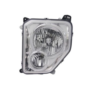 Headlight Assembly Composite Left w/Fog Lamps Chrome Bezel Round Bulb Shield CAPA for Jeep Liberty 2010-2012