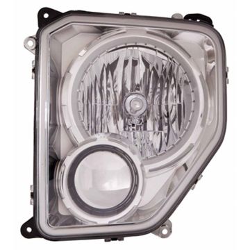 Headlight Assembly Composite Left w/o Fog Lamps Chrome Bezel Round Bulb Shield for Jeep Liberty 2010-2012