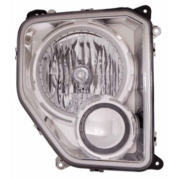 Headlight Assembly Composite Right w/o Fog Lamps Chrome Bezel Round Bulb Shield CAPA for Jeep Liberty 2010-2012