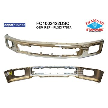 Bumper Face Bar Front w/o End Caps w/Fog Lamps Chrome CAPA for Ford F-150 2015-2017