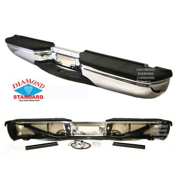 Bumper Assembly Rear Includes Pads/Brackets/Hardware/License Lamp w/o Sensor Holes Chrome CAPA for Ford F-250 Super Duty F-350 Super Duty