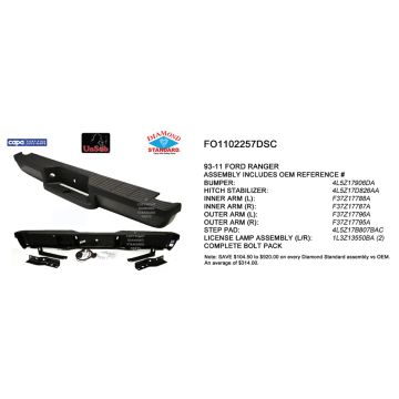 Bumper Face Bar Rear Step Assembly Primed CAPA for Ford Ranger 1993-2011