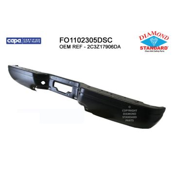 Bumper Face Bar Rear w/o Rear Object Sensor Black W Heritage Step Type CAPA for Ford F-150 F-150 Heritage F-250 Super Duty F-350 Super Duty