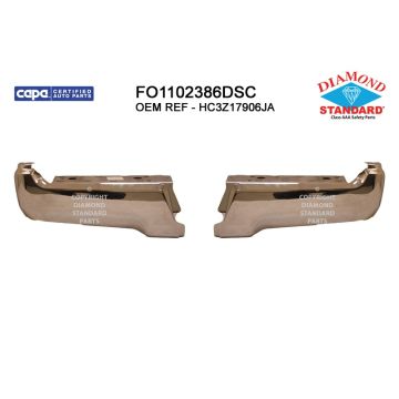 Bumper Face Bar Rear w/o Parking Aid Sensors Chrome CAPA for Ford F-250 Super Duty F-350 Super Duty F-450 Super Duty