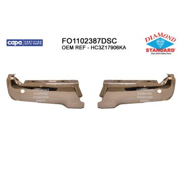 Bumper Face Bar Rear w/Parking Aid Sensors Chrome CAPA for Ford F-250 Super Duty F-350 Super Duty F-450 Super Duty