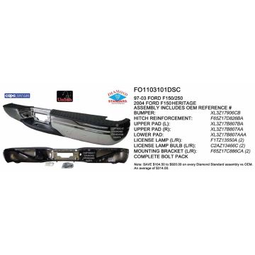 Bumper Assembly Rear Includes Step Pad & Brackets CAPA for Ford F-150 F-150 Heritage