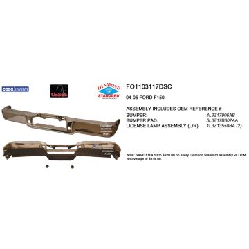 Bumper Assembly Rear New Design w/o Sensor w/o Hitch Plate Chrome CAPA for Ford F-150 2004-2005