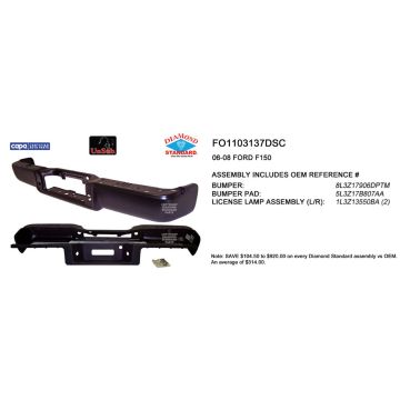 Bumper Assembly Rear w/o Rear Object Sensors w/o Towing Pkg Primed CAPA for Ford F-150 2006-2008