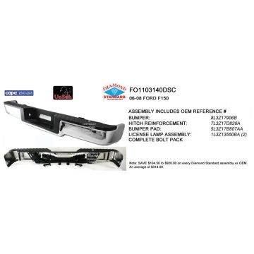 Bumper Assembly Rear w/o Towing Pkg w/Pull Bar w/o Rear Object Sensors Chrome CAPA for Ford F-150 2006-2008
