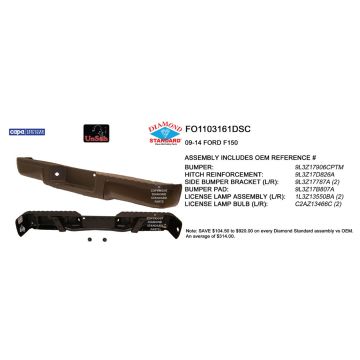 Bumper Assembly Rear w/o Sensors w/o Towing w/License Lamp & Harness Primed CAPA for Ford F-150 2009-2014