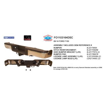 Bumper Assembly Rear w/o Sensors w/Towing Upgrade Payload w/License Lamps Chrome CAPA for Ford F-150 2009-2014