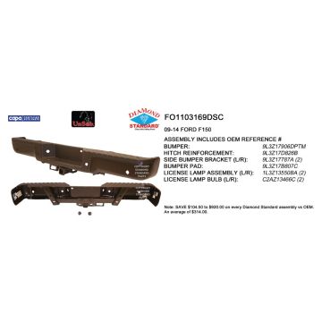 Bumper Assembly Rear w/Rear Object Sensors w/Base Towing Pkg Primed CAPA for Ford F-150 2009-2014
