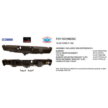Bumper Assembly Rear w/o Rear Parking Aid w/Towing Pkg w/o Max Towing CAPA for Ford F-150 2015-2020