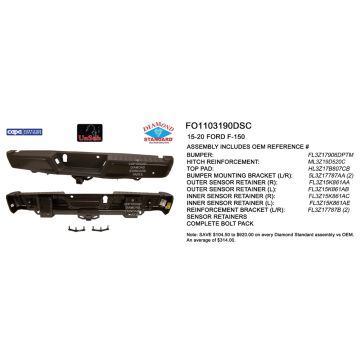 Bumper Assembly Rear w/Rear Parking Aid w/Towing Pkg w/o Max Towing CAPA for Ford F-150 2015-2020