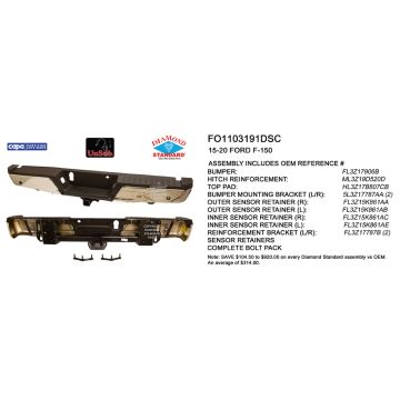 Bumper Assembly Rear w/Rear Parking Aid w/Towing Pkg w/Max Towing Chrome CAPA for Ford F-150 2015-2020