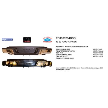 Bumper Assembly Rear w/o Towing Pkg w/o Parking Aid Chrome CAPA for Ford Ranger 2019-2023