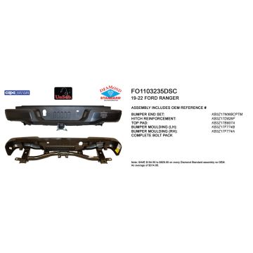 Bumper Assembly Rear w/Towing Pkg w/o Parking Aid CAPA for Ford Ranger 2019-2023