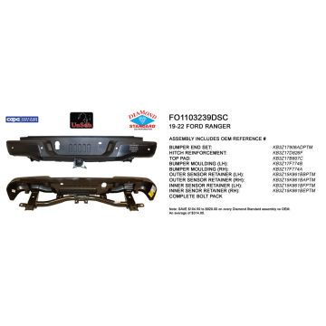 Bumper Assembly Rear w/Towing Pkg w/Parking Aid CAPA for Ford Ranger 2019-2023