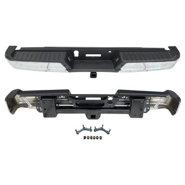 Bumper Assembly Rear w/Med/Hvy Tow w/Parking Aid w/o Active Park w/Lamps Chrome for Ford F-150 2021-2024