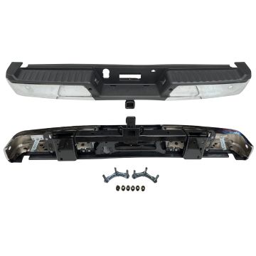Bumper Assembly Rear w/Med/Hvy Tow w/Parking Aid w/Active Park w/Lamps Chrome for Ford F-150 2021-2024