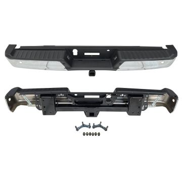 Bumper Assembly Rear w/Max Towing w/Parking Aid w/Active Park w/Lamps Chrome for Ford F-150 2021-2024