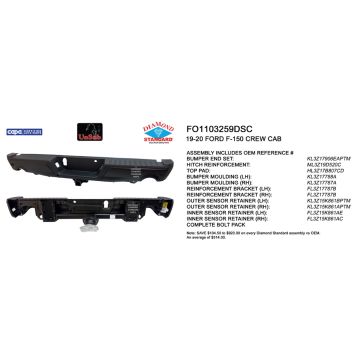 Bumper Assembly Rear LIMITED w/Parking Aid w/Sensor Brackets w/o Lamps CAPA for Ford F-150 2019-2020