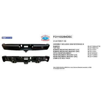 Bumper Assembly Rear w/Med/Hvy Towing w/o Parking Aid w/o Lamps CAPA for Ford F-150 2021-2024